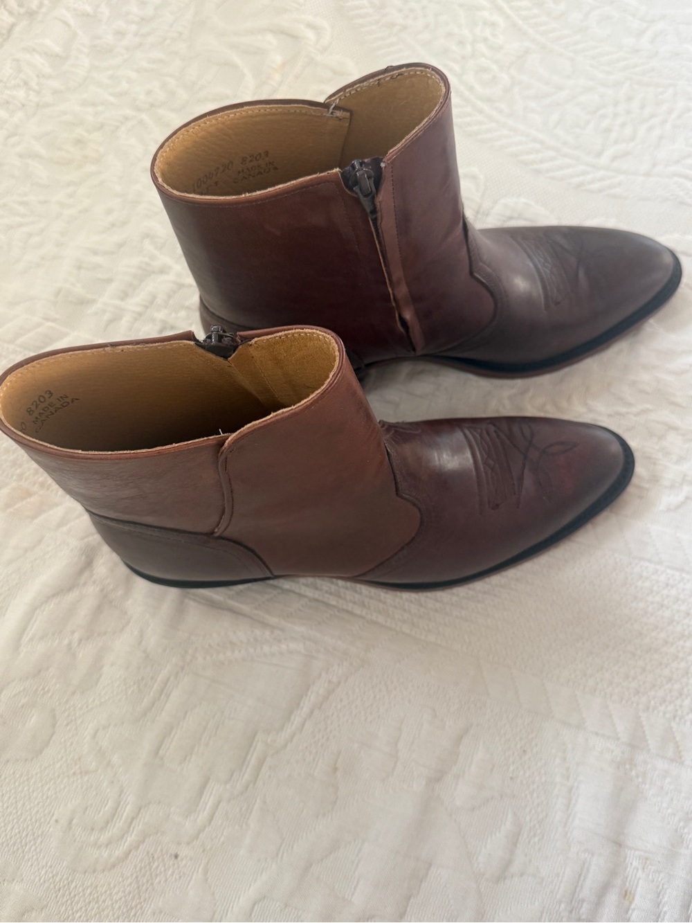 Boulet Men's Brown Leather Ankle Boots - Zipper Side ( New without box)